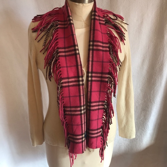 Burberry double fringe raspberry pink scarf
